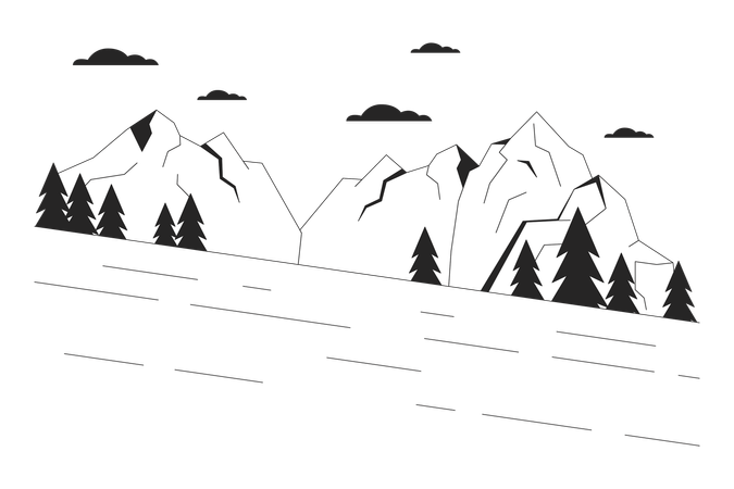 Piste de ski à côté de la forêt de montagne  Illustration