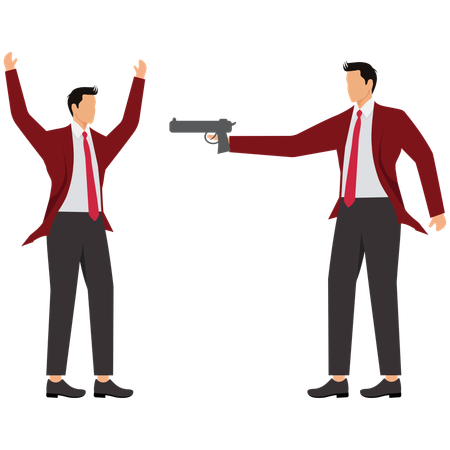 Pistol In The Back Of A Businessman With His Hands Up  Illustration