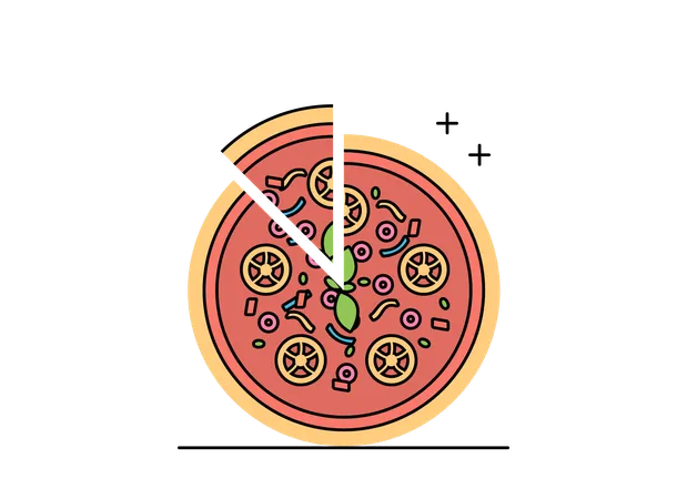 Este Es Un Estilo De Esquema De Diseno Plano Ilustrativo De Chef Con Hamburguesa Y Pizza Ilustración