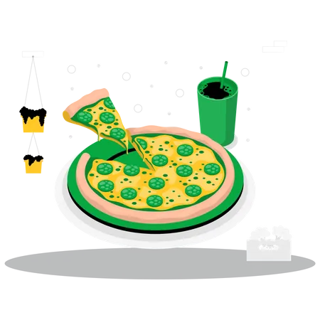 Pizza con bebida fría  Ilustración