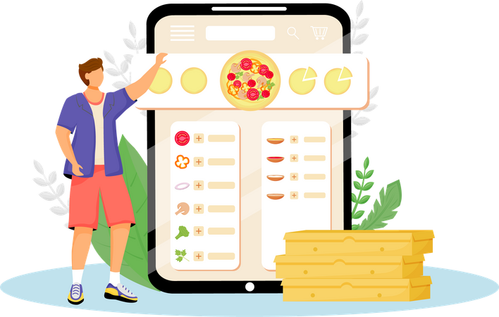 Pizza constructor, fast food online ordering  Illustration