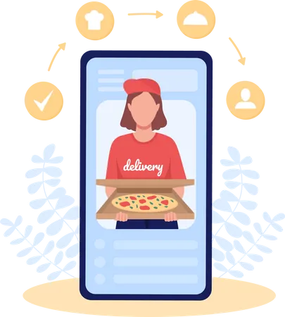 Pizza Delivery App Flat Concept Vector Illustration Tracking Fast Food Order Professional Courier Service Isolated 2 D Cartoon Characters On White For Web Design Shipment Creative Idea Illustration