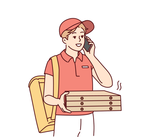 Pizza delivery boy calling customer  イラスト