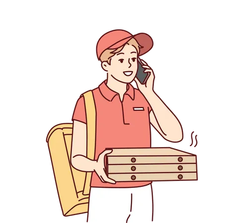 Pizza delivery boy calling customer  Illustration
