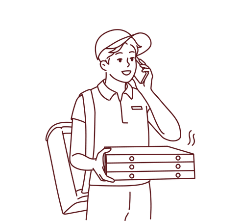 Pizza delivery boy calling customer  Illustration