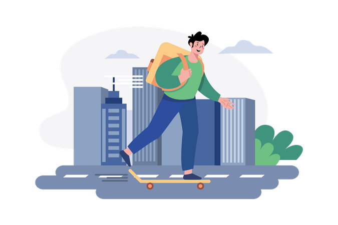 Pizza Delivery boy on a skateboard Illustration