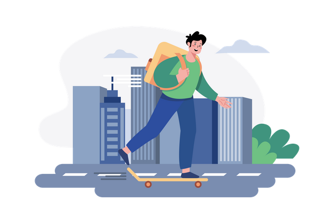 Pizza Delivery boy on a skateboard  Illustration