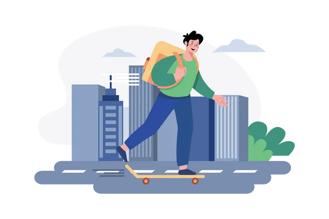 Pizza Delivery boy on a skateboard  Illustration