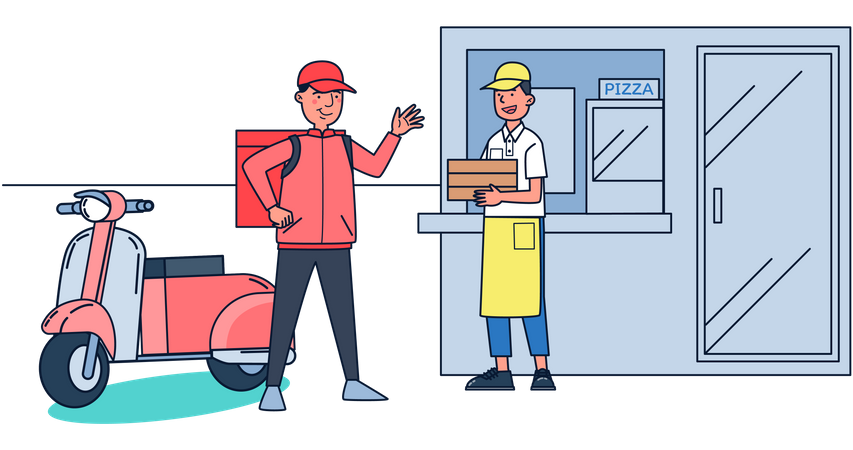 Pizza delivery boy taking order Illustration