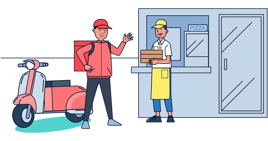 Pizza delivery boy taking order  일러스트레이션