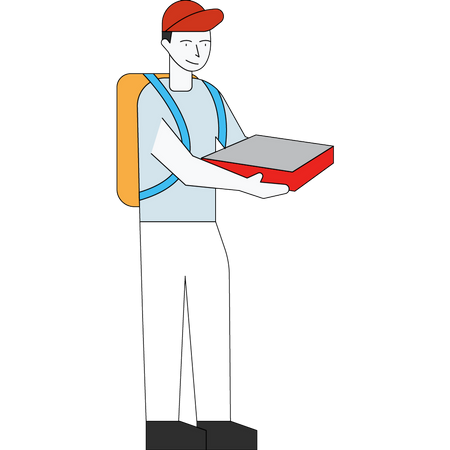 Pizza delivery boy with box Illustration
