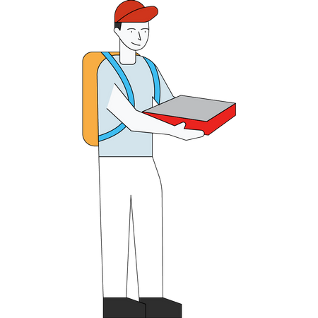 Pizza delivery boy with box  Illustration