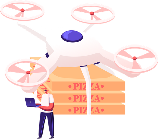 Pizza Delivery by Drone Illustration