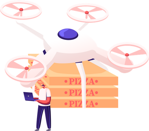 Pizza Delivery by Drone  Illustration