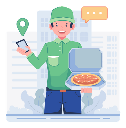 Pizza delivery man delivering fresh pizza  Illustration