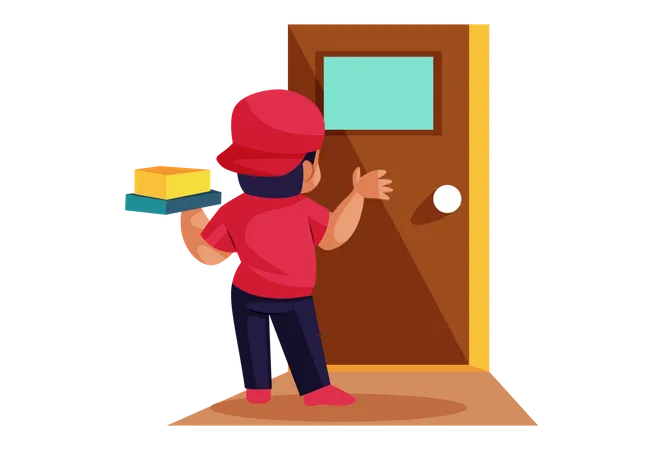 Pizza Delivery Man on door Illustration