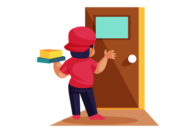 Pizza Delivery Man on door  Illustration