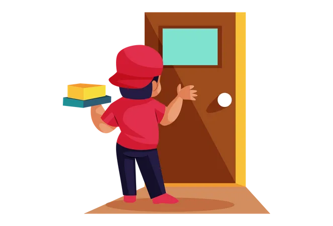 Pizza Delivery Man on door  Illustration