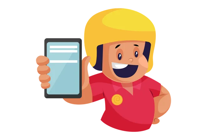 Pizza Delivery Man showing smartphone for rating Illustration