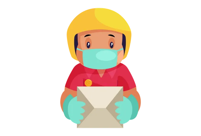 Pizza Delivery Man wearing face mask and hand gloves while delivery  Illustration