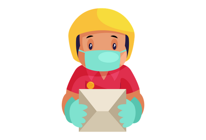 Pizza Delivery Man wearing face mask and hand gloves while delivery  Illustration