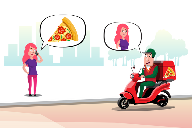 Pizza delivery to woman  Illustration