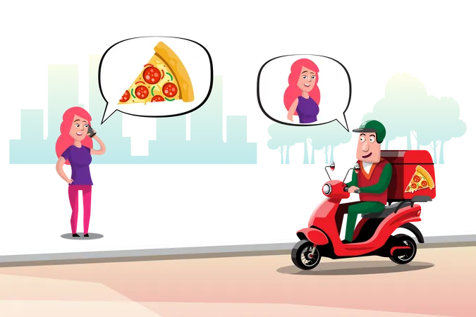 Pizza delivery to woman  Illustration