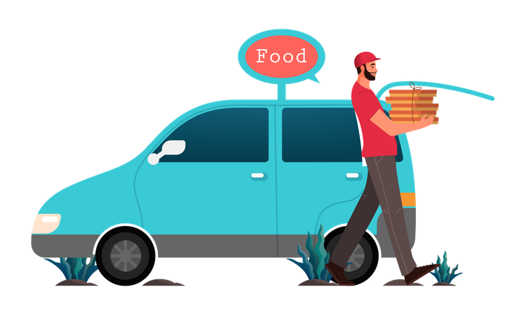 Pizza delivery via van  Illustration