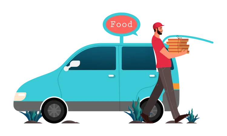 Pizza delivery via van  Illustration