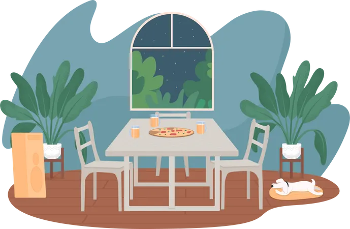 Pizza en la mesa  Ilustración