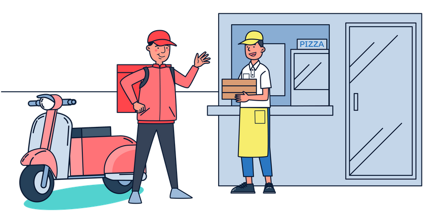 Entregador de pizza anotando pedido  Ilustração