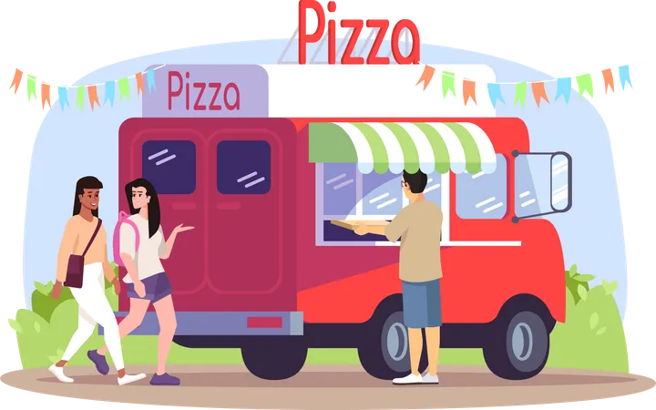Pizza food truck Illustration