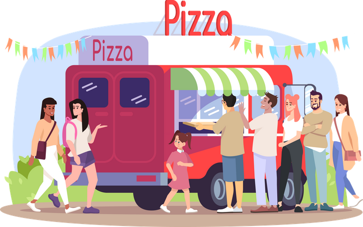 Pizza food truck Illustration