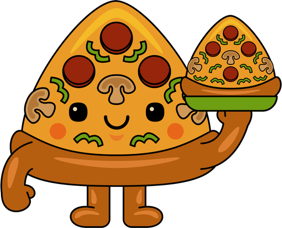 Pizza Mascot holding pizza slice  Illustration