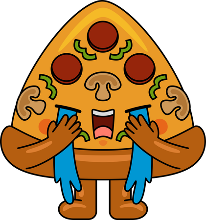 Mascote da pizza chorando  Ilustração