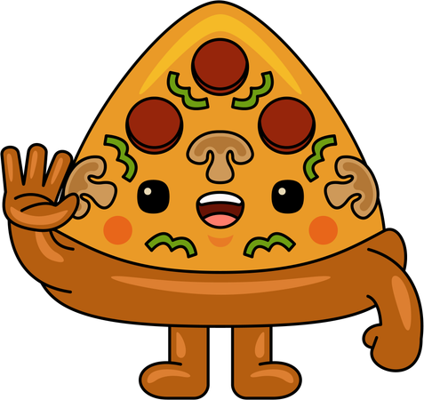 Mascote da pizza dizendo olá  Ilustração