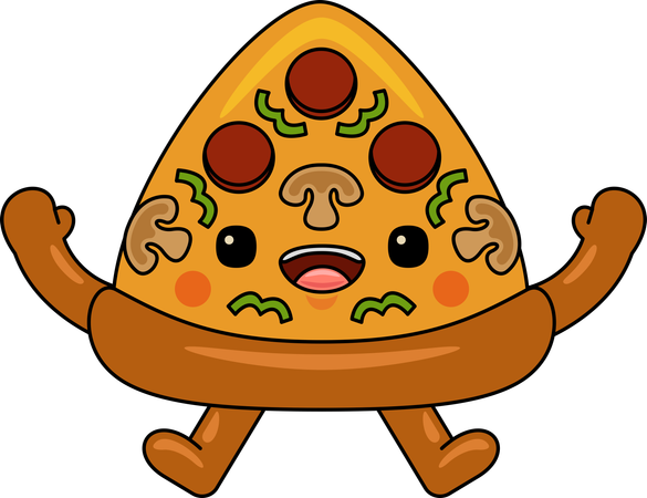 Mascote da pizza levantando as mãos  Ilustração