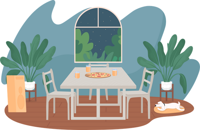 Pizza on table Illustration
