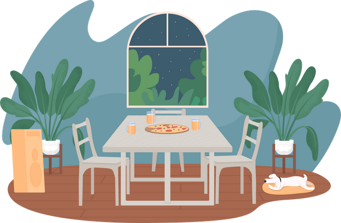 Pizza on table  Illustration