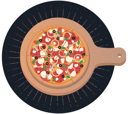 Pizza on the wooden cutting board Illustration