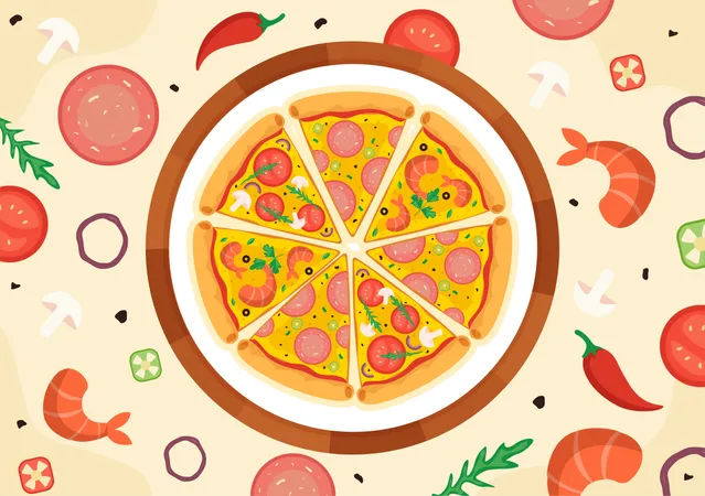 National Pizza Day Vector Illustration On February 9 With Various Toppings On Each Slice For Poster Or Banner In Flat Cartoon Background Design 일러스트레이션
