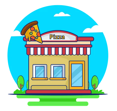Building Architecture Shop Pizza Icon Logo Vector Design Illustration Fast Food Restaurant Logo Illustration