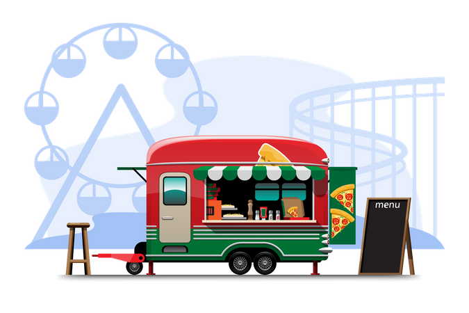 Pizza shop on wheels  Illustration