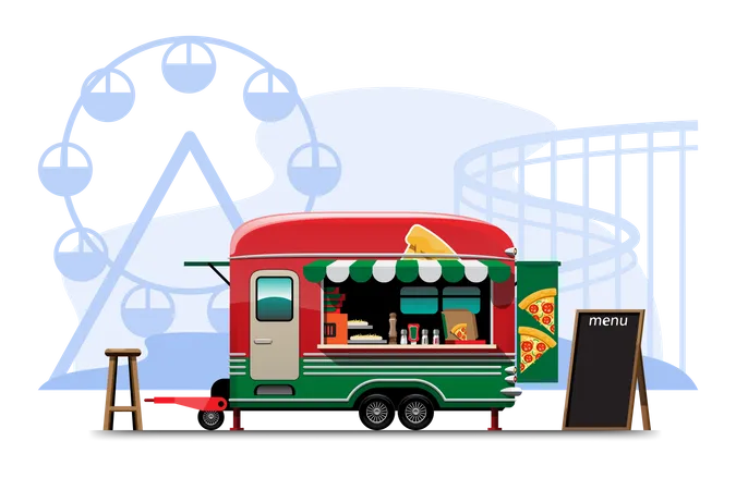 Pizza shop on wheels  Illustration