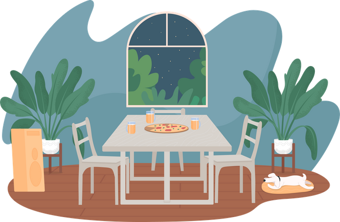 Pizza sur table  Illustration