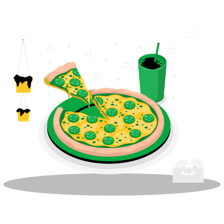Pizza with cold drink Illustration