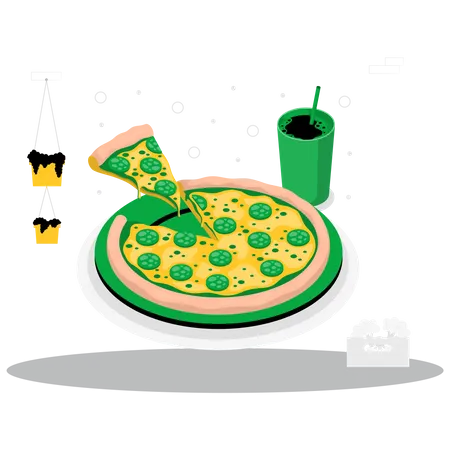 Pizza with cold drink  Illustration