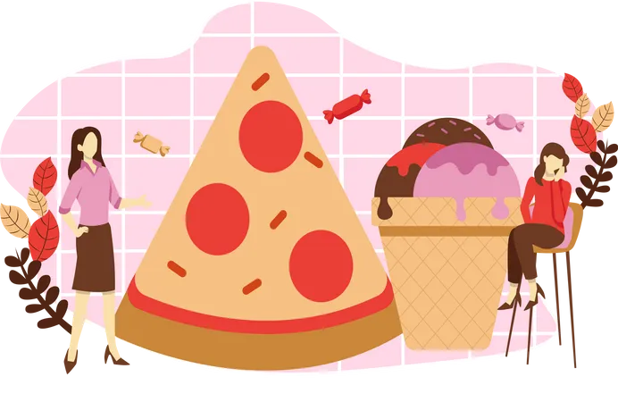 Pizza With Ice Cream Illustration