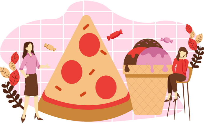 Pizza With Ice Cream  Illustration