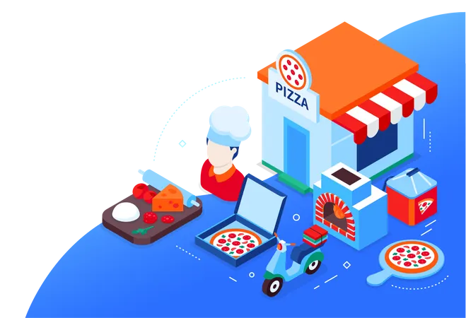 Pizzeria and delivery  Illustration